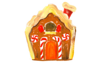 Ginger Bread House in Gouache Style for Christmas Crafts