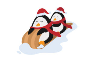 Penguins Wearing Santa Hat in Toboggan: Christmas Crafts Asset