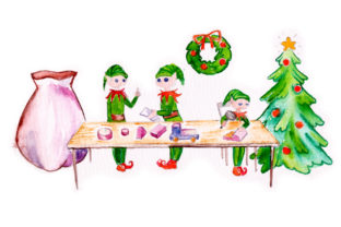 Review: Santa's Elves in a Workshop Watercolor Design