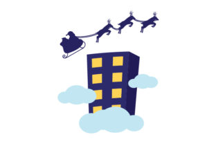 Santa Flying Sleigh Past Skyscraper: Christmas Crafts Asset