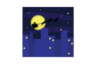 Santa Flying Sleigh Past Skyscrapers for Christmas Crafts
