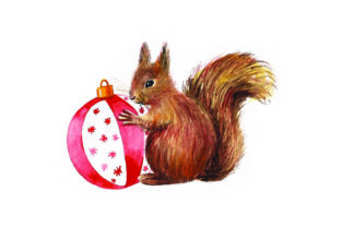 Squirrel Holding Ornament: Watercolor for Christmas Crafts